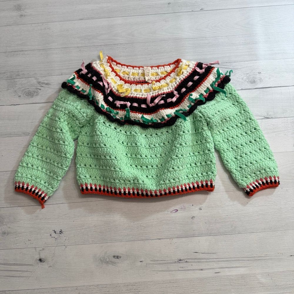 Tia Cibani girls crochet sweater ribbon sweater‎ size 2
